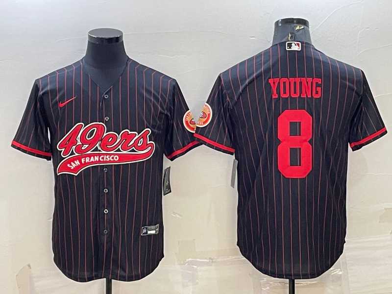 Men%27s San Francisco 49ers #8 Steve Young Black Pinstripe With Patch Cool Base Stitched Baseball Jersey